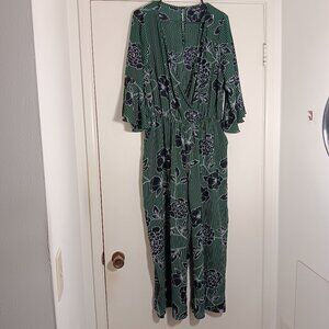 City chic green  floral wide leg jumpsuit size S/16